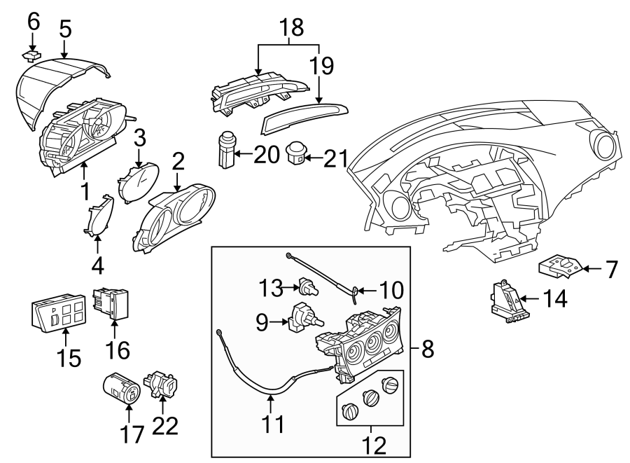 Diagram INSTRUMENT PANEL. CLUSTER & SWITCHES. for your 1998 Mazda B2500   