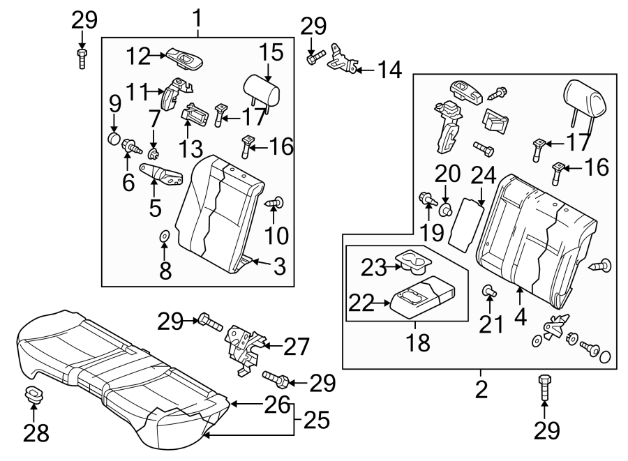 Diagram SEATS & TRACKS. REAR SEAT COMPONENTS. for your 2022 Mazda CX-5 2.5L SKYACTIV A/T AWD 2.5 S Carbon Edition Sport Utility 