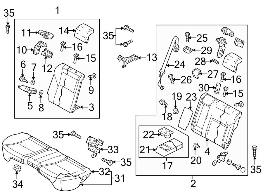 Diagram SEATS & TRACKS. REAR SEAT COMPONENTS. for your Mazda