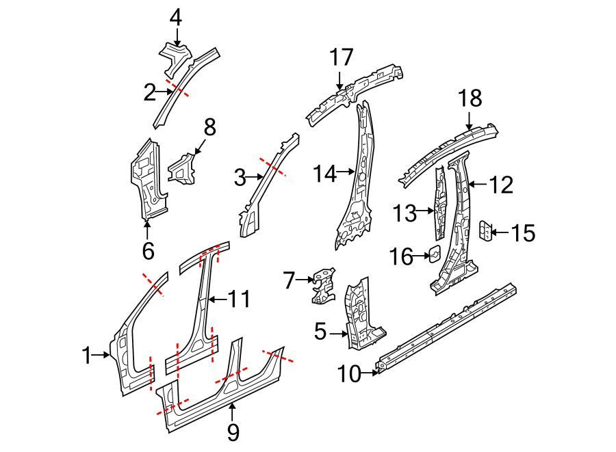 Diagram PILLARS. ROCKER & FLOOR. CENTER PILLAR. HINGE PILLAR. ROCKER PANEL. for your 2006 Mazda B3000   