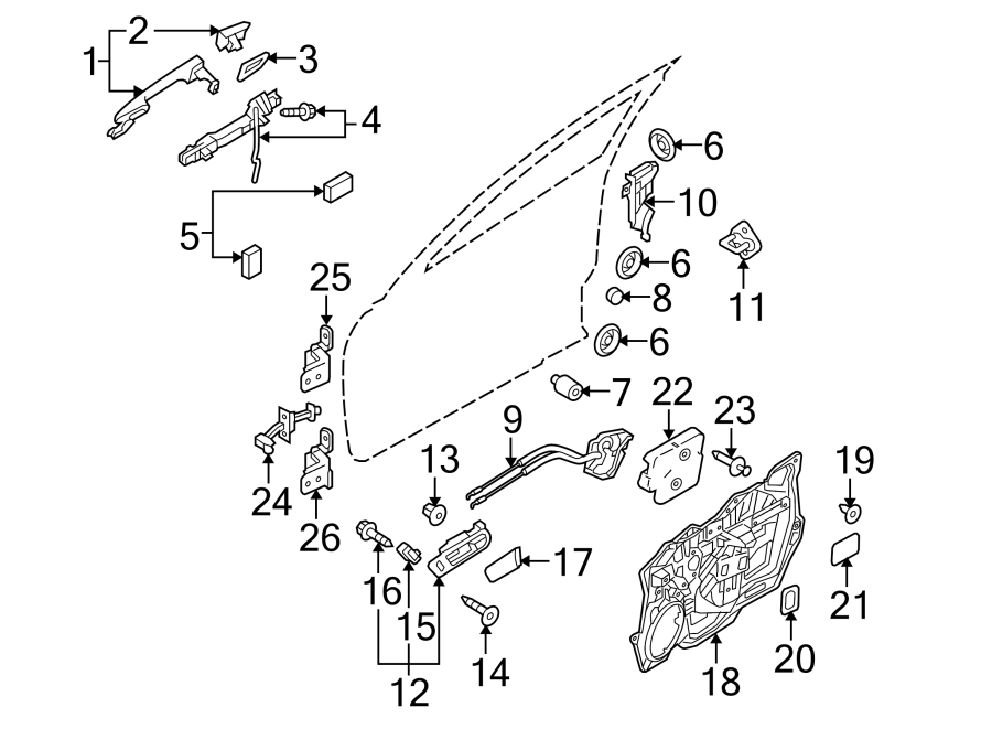 Diagram FRONT DOOR. LOCK & HARDWARE. for your 2000 Mazda Millenia   