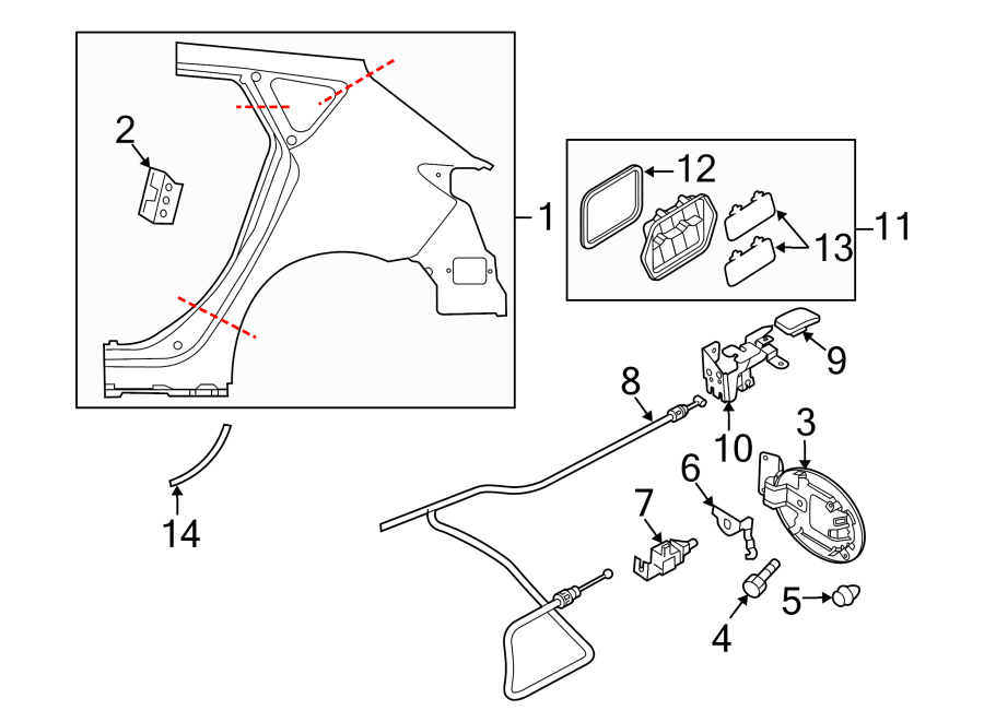 Diagram EXTERIOR TRIM. QUARTER PANEL & COMPONENTS. for your Mazda 3  