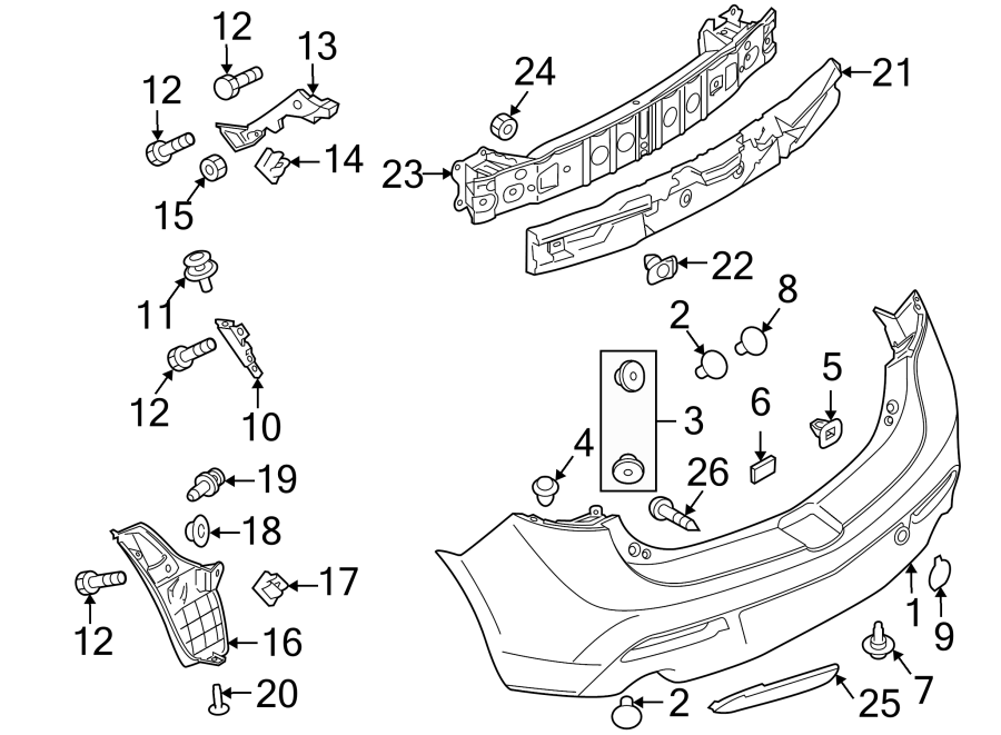 Diagram REAR BUMPER. BUMPER & COMPONENTS. for your Mazda