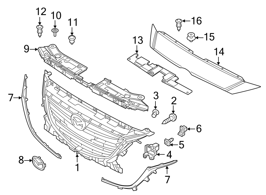 Diagram GRILLE & COMPONENTS. for your 1992 Mazda B2600   