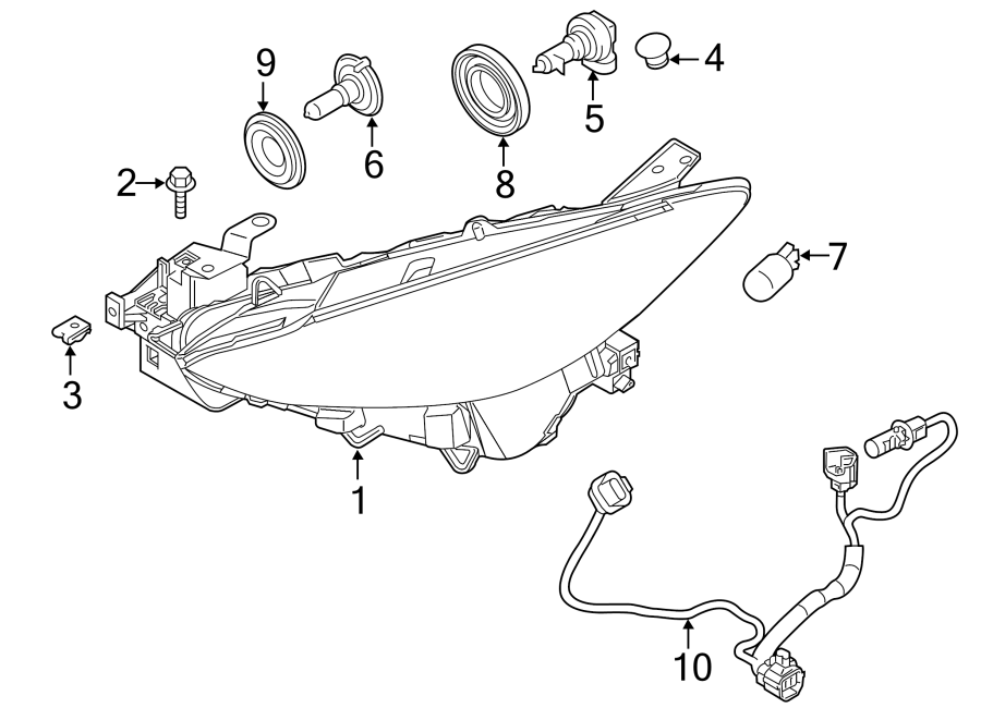 Diagram FRONT LAMPS. HEADLAMP COMPONENTS. for your 2001 Mazda B2500   