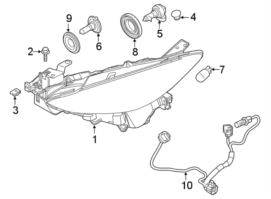 Diagram FRONT LAMPS. HEADLAMP COMPONENTS. for your Mazda 3  