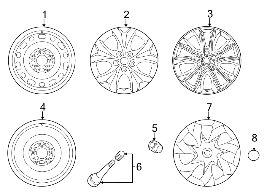 Diagram 16" wheel. 18" wheel. Japan built. Mexico built. w/aluminum wheels. w/steel wheels. for your 2014 Mazda 3   