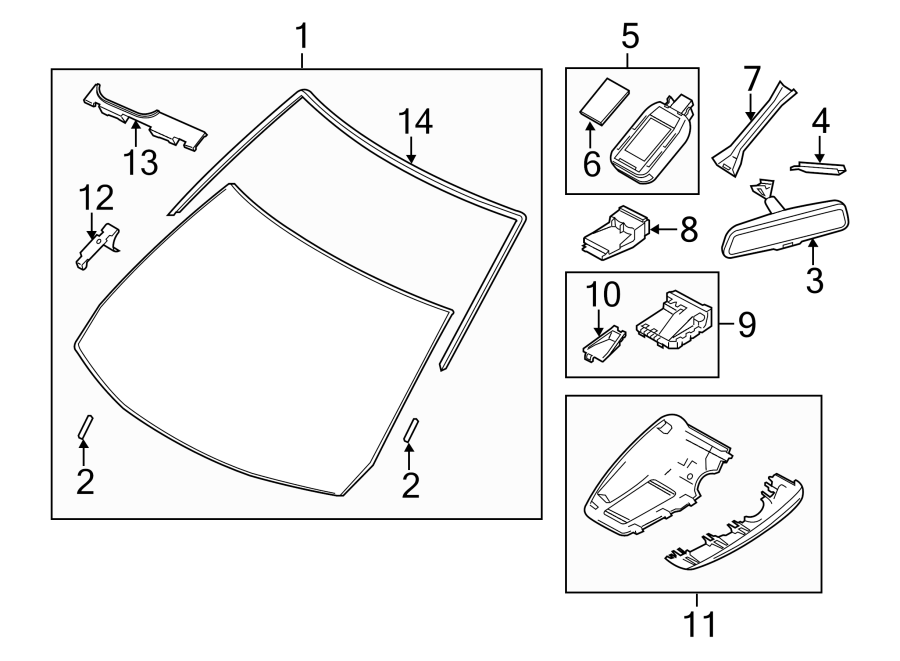 Diagram WINDSHIELD. GLASS. REVEAL MOLDINGS. for your 1996 Mazda