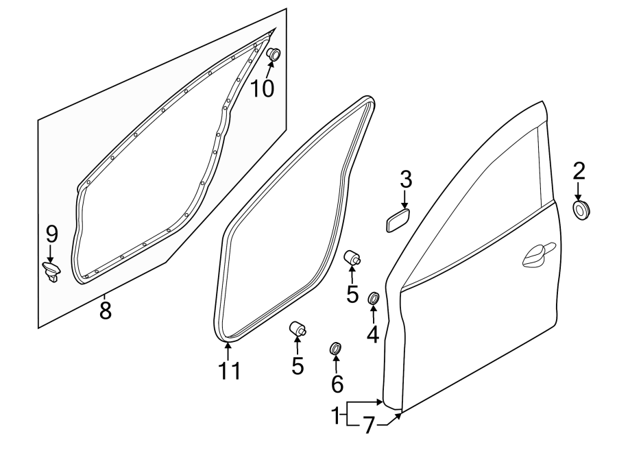 Diagram FRONT DOOR. DOOR & COMPONENTS. for your Mazda