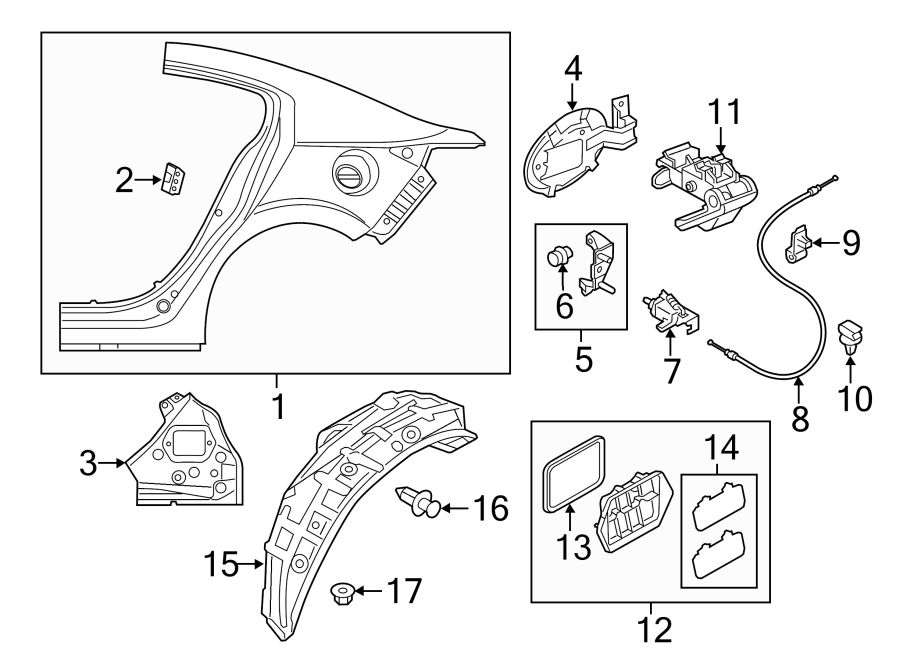 Diagram QUARTER PANEL & COMPONENTS. for your Mazda 3  