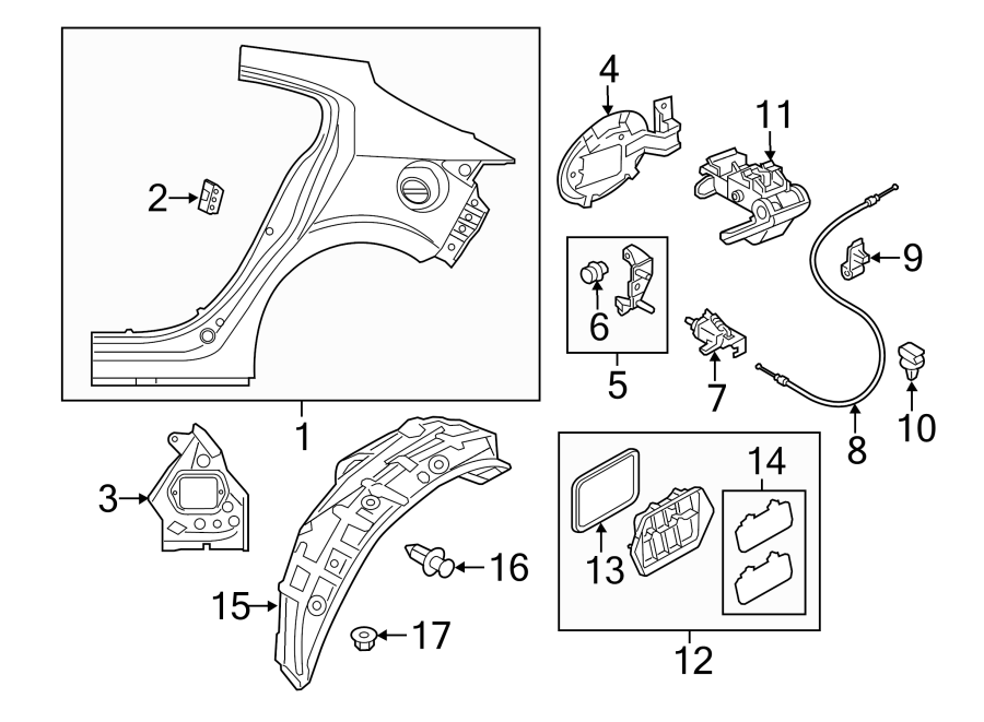 Diagram QUARTER PANEL & COMPONENTS. for your Mazda 3  