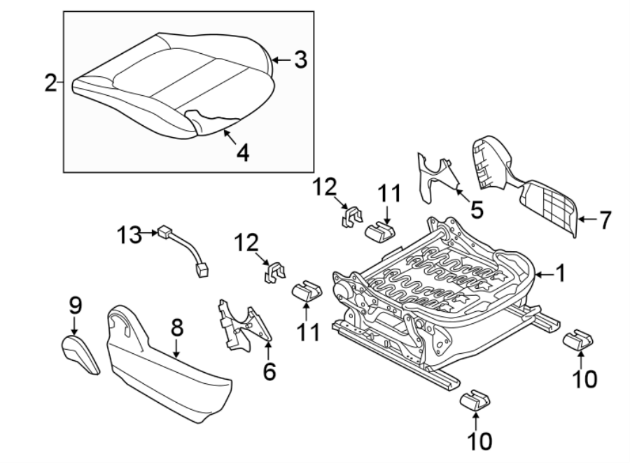 Diagram SEATS & TRACKS. PASSENGER SEAT COMPONENTS. for your Mazda