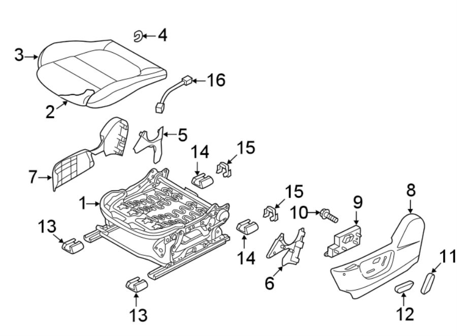 Diagram SEATS & TRACKS. DRIVER SEAT COMPONENTS. for your Mazda 3  