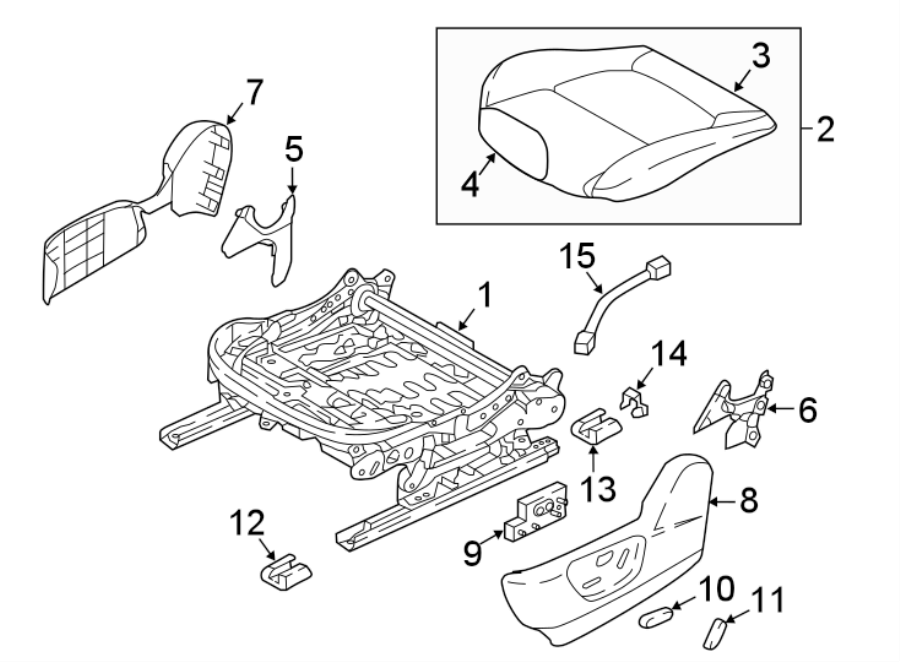 Diagram SEATS & TRACKS. DRIVER SEAT COMPONENTS. for your Mazda 3  