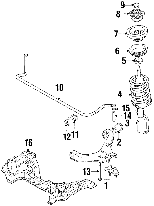 Diagram FRONT SUSPENSION. SUSPENSION COMPONENTS. for your 1990 Mazda MX-6   