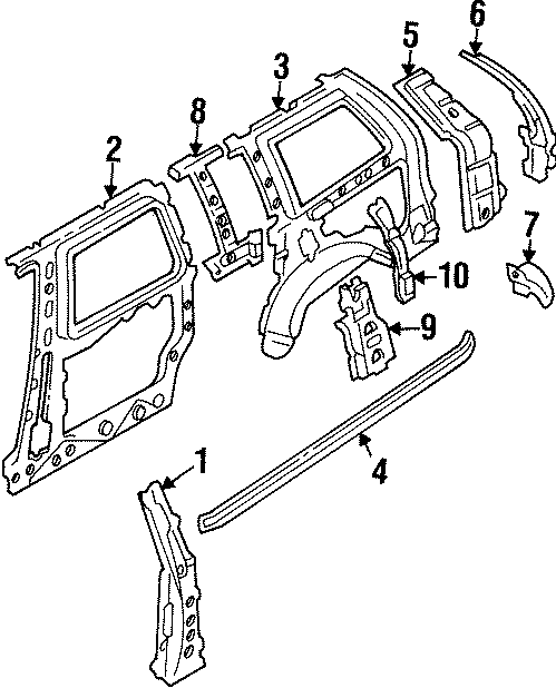 Diagram SIDE PANEL. INNER STRUCTURE. for your Mazda MPV  