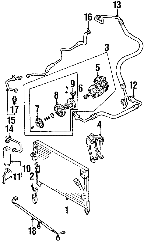 Diagram AIR CONDITIONER & HEATER. COMPRESSOR & LINES. CONDENSER. for your Mazda MPV  