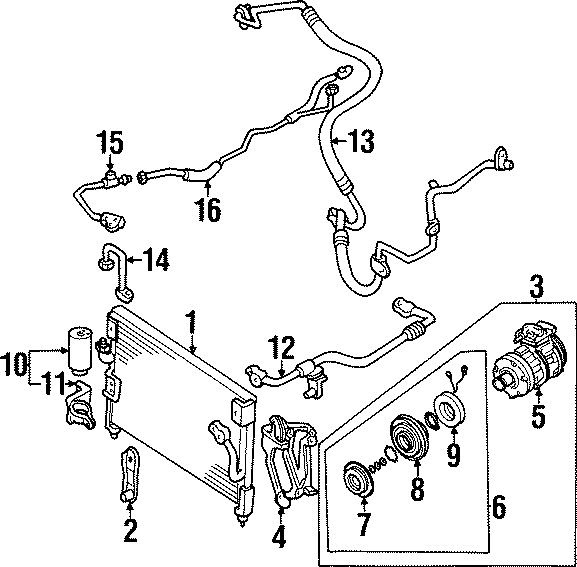 Diagram AIR CONDITIONER & HEATER. COMPRESSOR & LINES. CONDENSER. for your Mazda MPV  