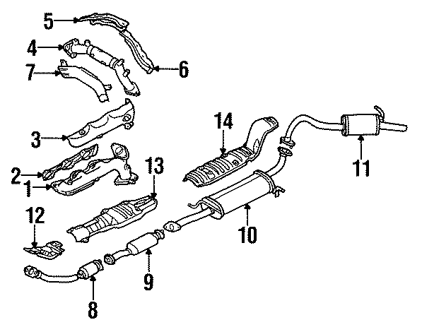 Diagram EXHAUST SYSTEM. EXHAUST COMPONENTS. for your 1994 Mazda Navajo   