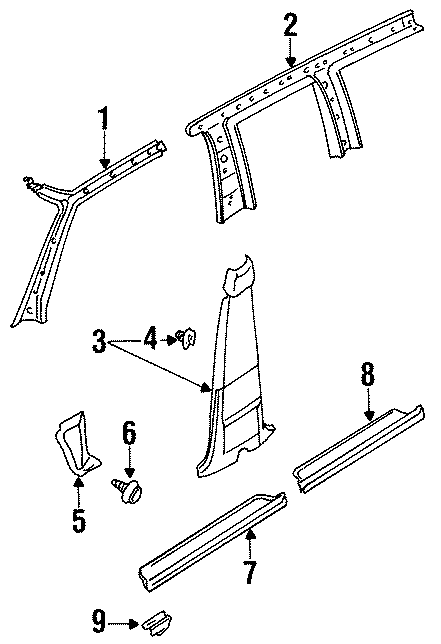 Diagram PILLARS. ROCKER & FLOOR. INTERIOR TRIM. for your Mazda MPV  