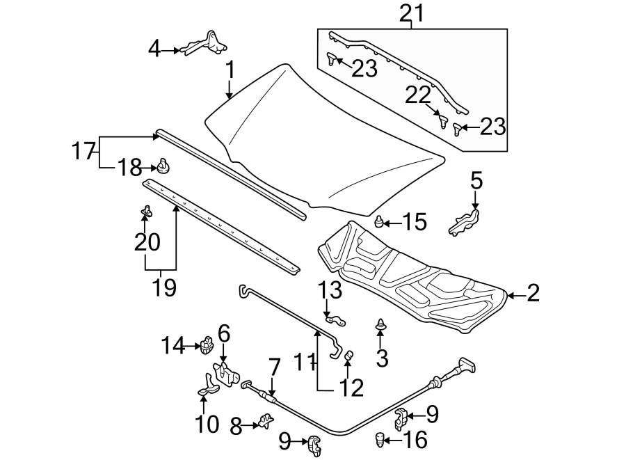 Diagram HOOD & COMPONENTS. for your 2021 Mazda MX-5 Miata   