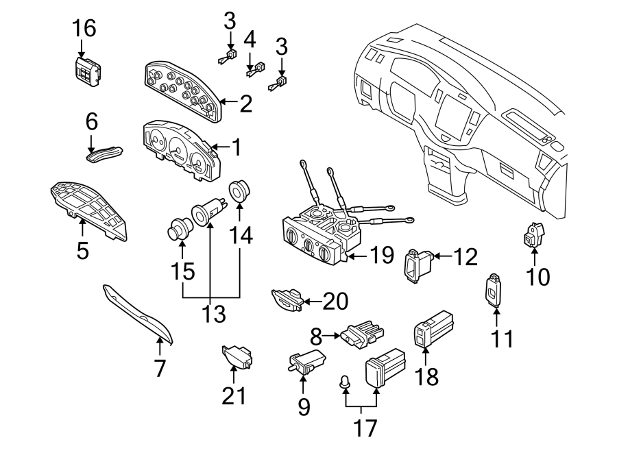 Diagram INSTRUMENT PANEL. CLUSTER & SWITCHES. for your 2001 Mazda B2500   