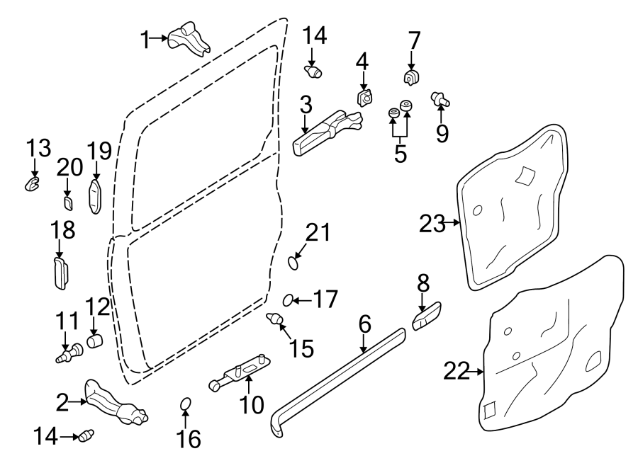 Diagram SIDE LOADING DOOR. DOOR HARDWARE. for your 2023 Mazda MX-5 Miata 2.0L SKYACTIV M/T RF Grand Touring Convertible 