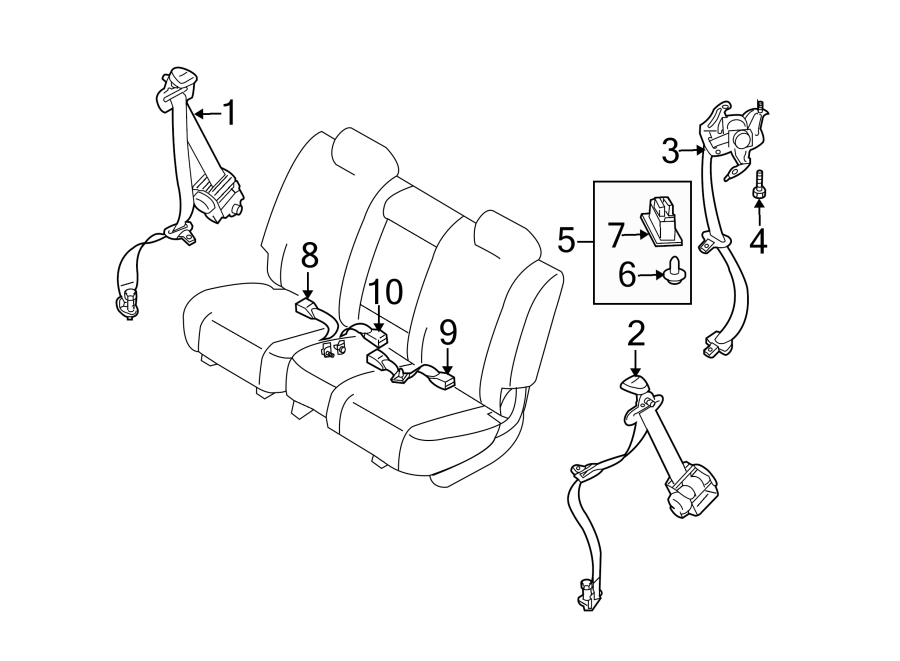 Diagram RESTRAINT SYSTEMS. SECOND ROW SEAT BELTS. for your Mazda CX-9  