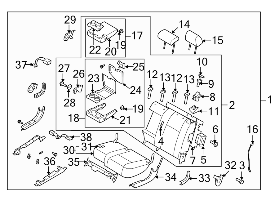 Diagram SEATS & TRACKS. SECOND ROW SEATS. for your 2022 Mazda CX-5 2.5L SKYACTIV A/T AWD 2.5 S Carbon Edition Sport Utility 