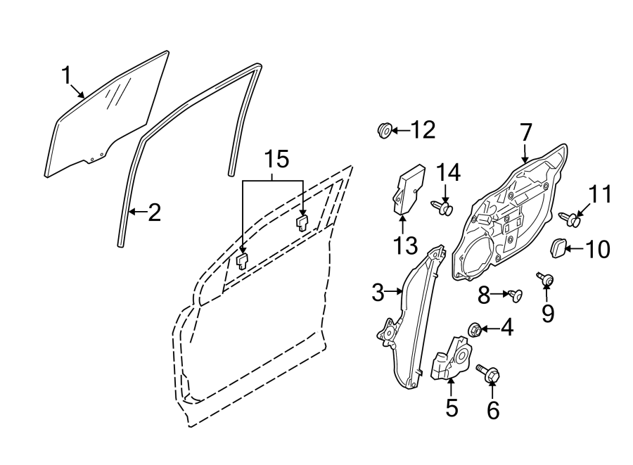 Diagram FRONT DOOR. GLASS & HARDWARE. for your Mazda