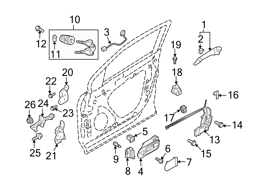 Diagram FRONT DOOR. LOCK & HARDWARE. for your 1990 Mazda 626   