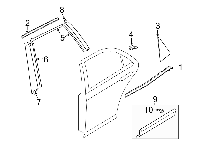 Diagram REAR DOOR. EXTERIOR TRIM. for your 2006 Mazda MX-5 Miata  Base Convertible 