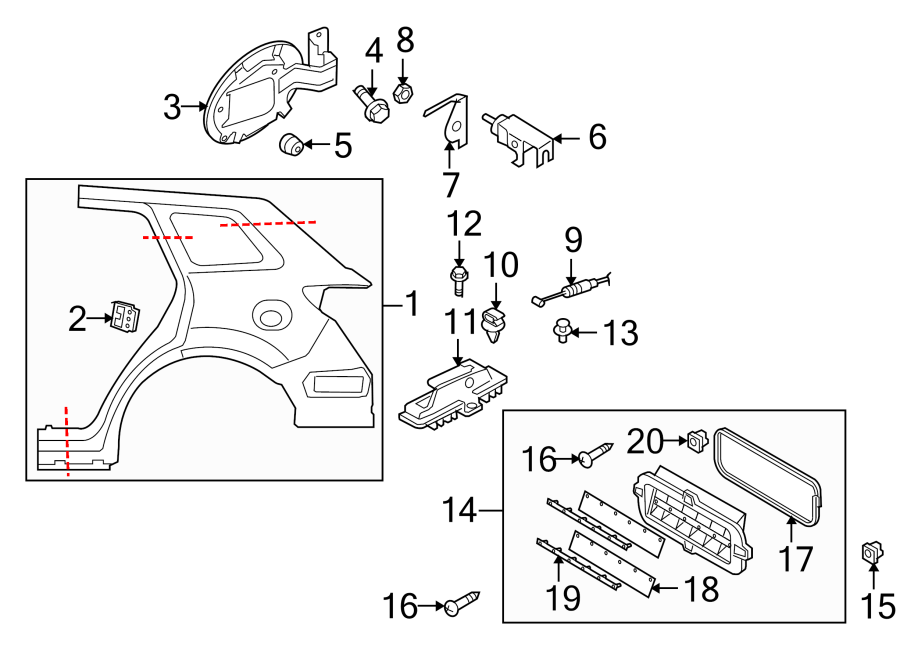 Diagram QUARTER PANEL & COMPONENTS. for your Mazda