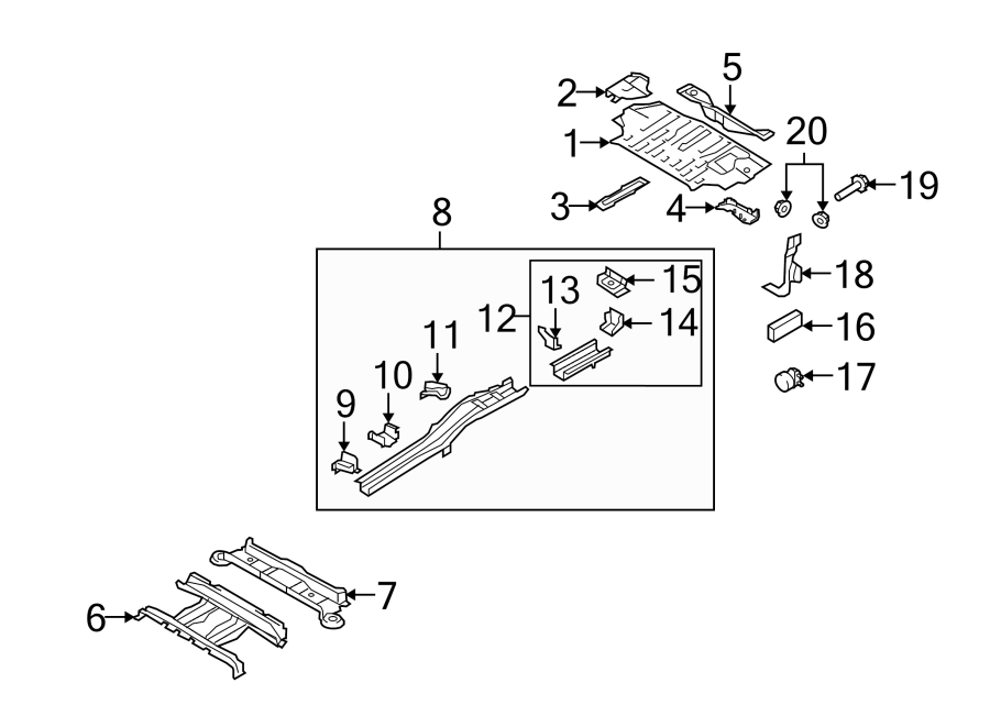 Diagram REAR BODY & FLOOR. FLOOR & RAILS. for your Mazda CX-9  