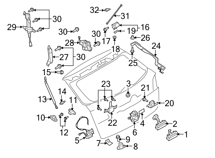 Diagram LIFT GATE. LOCK & HARDWARE. for your 2023 Mazda MX-5 Miata  Grand Touring Convertible 