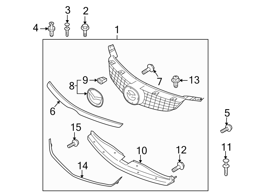 Diagram FRONT BUMPER & GRILLE. GRILLE & COMPONENTS. for your 1996 Mazda MIATA   