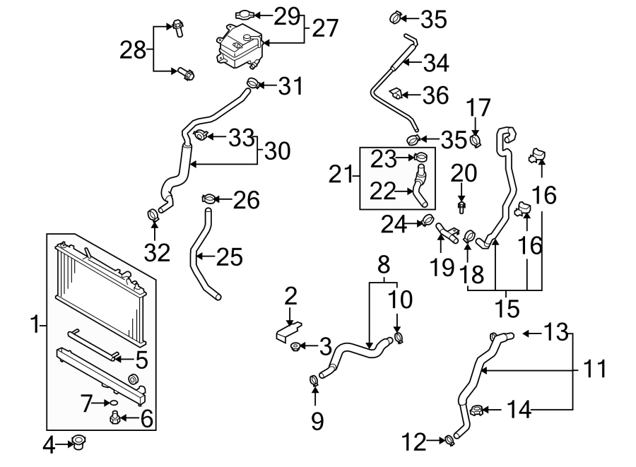 Diagram RADIATOR & COMPONENTS. for your 2021 Mazda CX-5 2.5L SKYACTIV A/T AWD Carbon Edition Sport Utility 