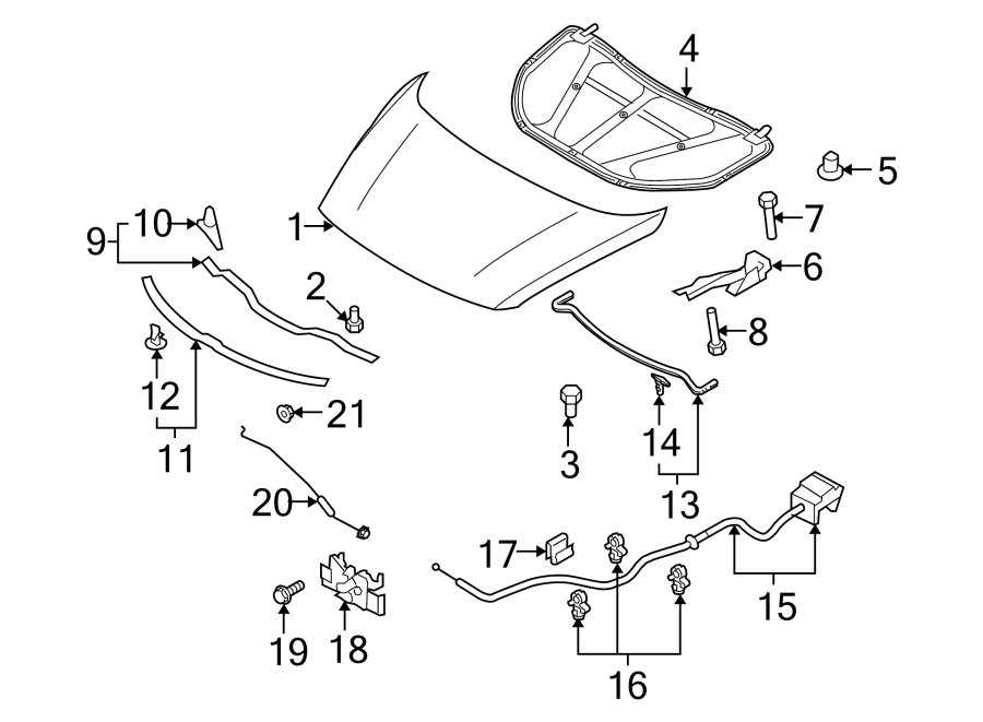 Diagram HOOD & COMPONENTS. for your Mazda