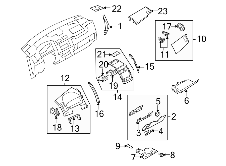 Diagram INSTRUMENT PANEL COMPONENTS. for your 2009 Mazda MX-5 Miata  SV Convertible 