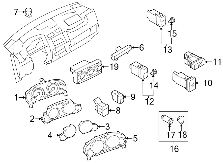 Diagram INSTRUMENT PANEL. CLUSTER & SWITCHES. for your 2000 Mazda B2500   