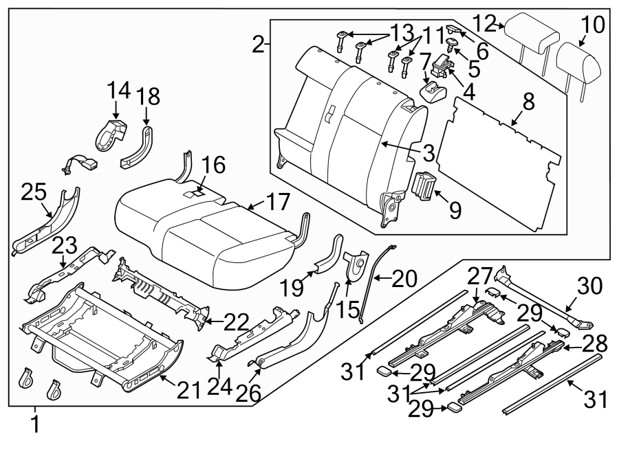 Diagram SEATS & TRACKS. SECOND ROW SEATS. for your 2022 Mazda CX-5 2.5L SKYACTIV A/T AWD 2.5 S Carbon Edition Sport Utility 