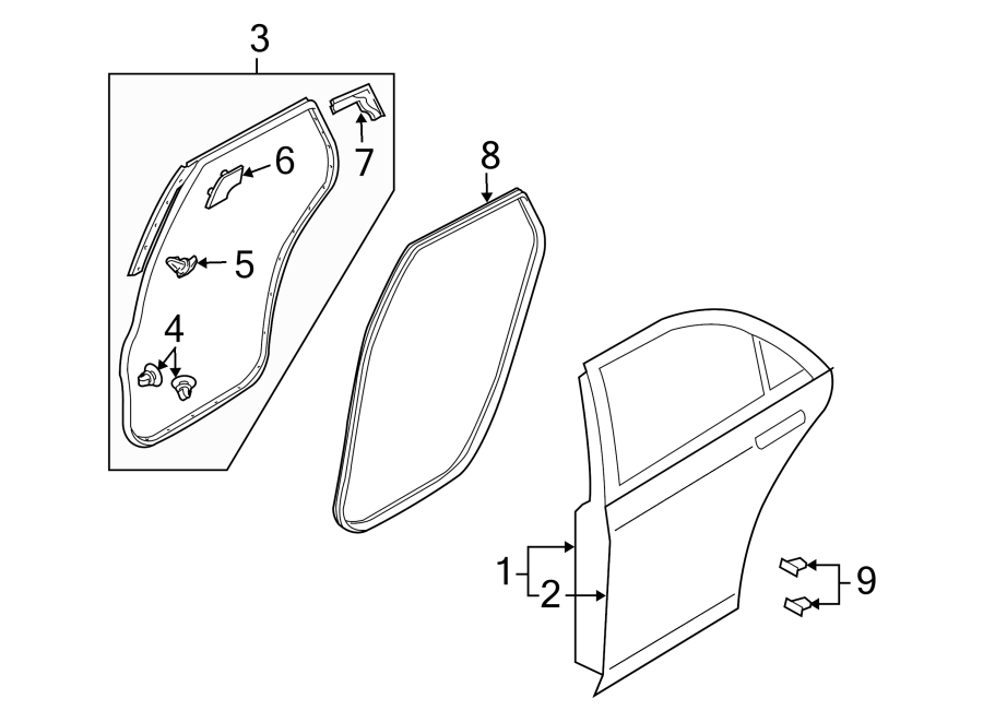 Diagram REAR DOOR. DOOR & COMPONENTS. for your 2022 Mazda MX-5 Miata 2.0L SKYACTIV M/T RF Grand Touring Convertible 