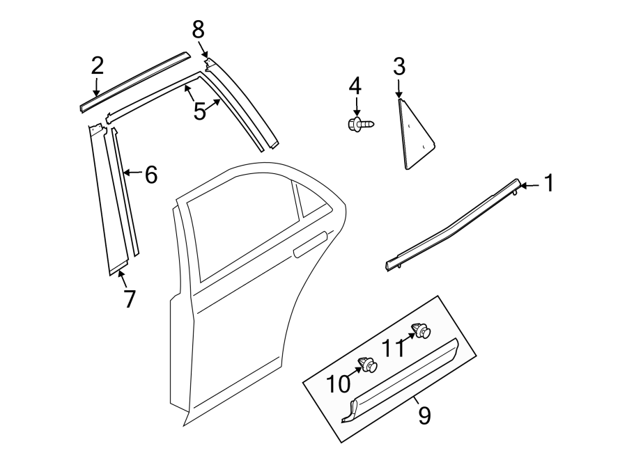 Diagram REAR DOOR. EXTERIOR TRIM. for your 2014 Mazda CX-9  Touring Sport Utility 