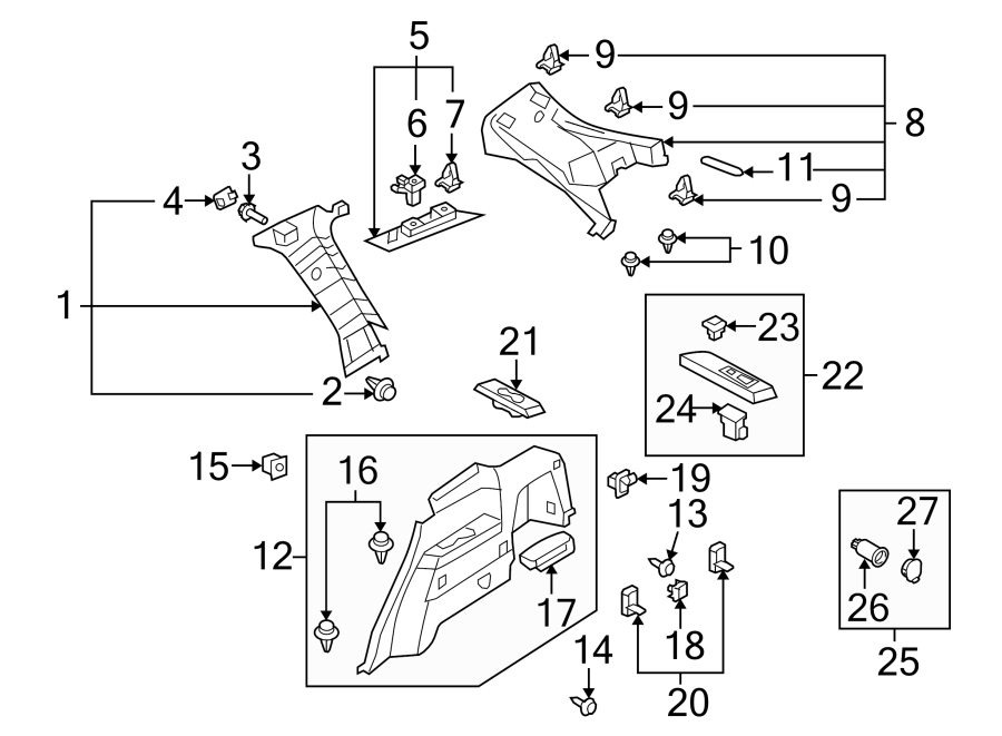 Diagram QUARTER PANEL. INTERIOR TRIM. for your 2018 Mazda MX-5 Miata  RF Grand Touring Convertible 