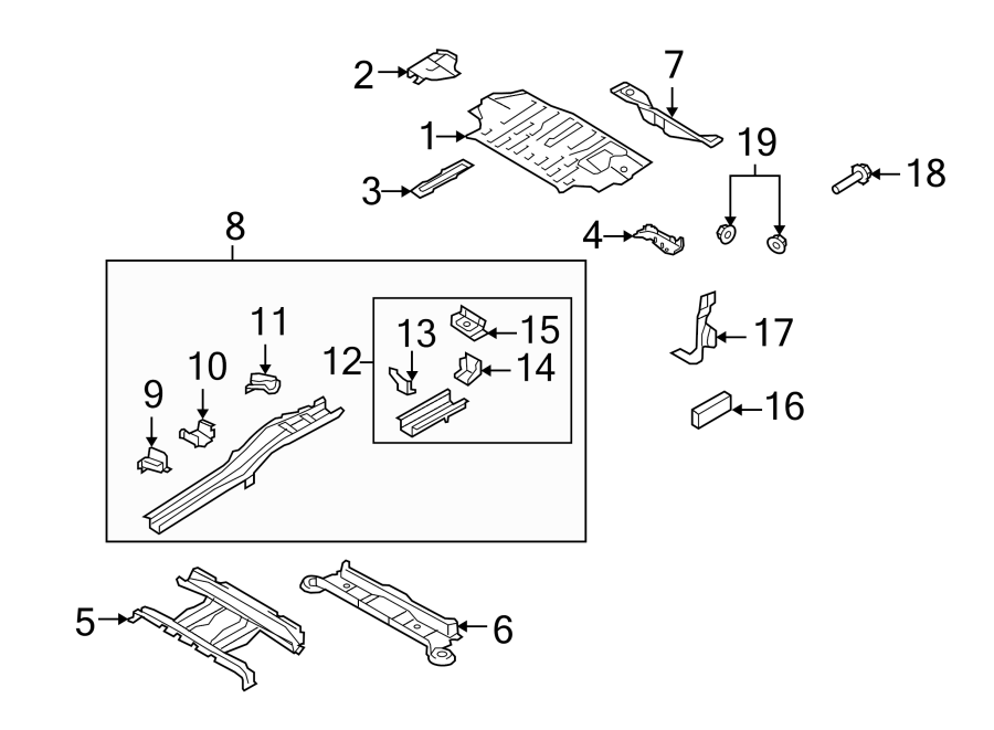 Diagram REAR BODY & FLOOR. FLOOR & RAILS. for your Mazda CX-9  