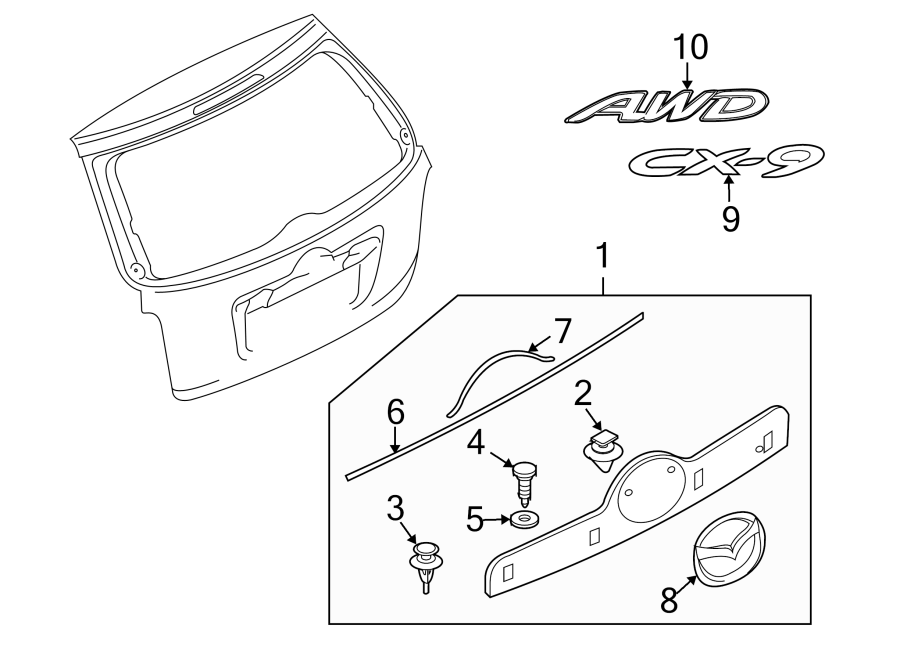 Diagram LIFT GATE. EXTERIOR TRIM. for your 2010 Mazda MX-5 Miata   