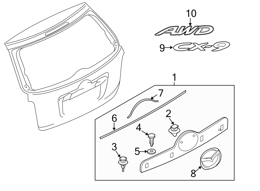 Diagram LIFT GATE. EXTERIOR TRIM. for your 2008 Mazda MX-5 Miata   