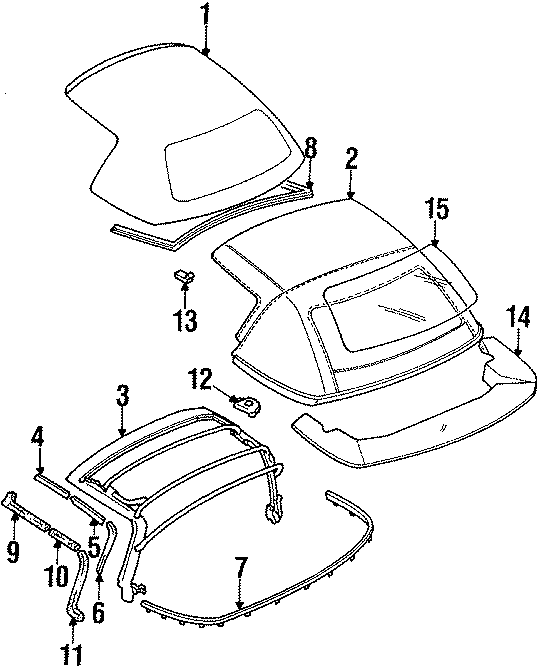 Diagram ROOF & BACK GLASS. FOLDING TOP. for your 2015 Mazda MX-5 Miata   