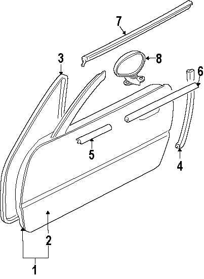 Diagram DOOR & COMPONENTS. OUTSIDE MIRRORS. for your 1991 Mazda MIATA  Base Convertible 