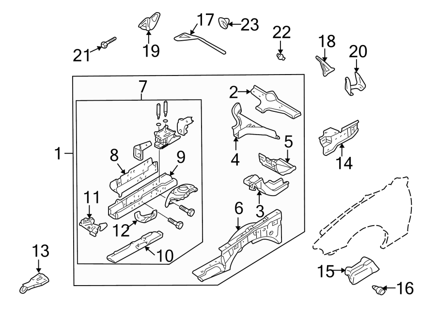 Diagram FENDER. STRUCTURAL COMPONENTS & RAILS. for your 2006 Mazda MX-5 Miata  Grand Touring Convertible 